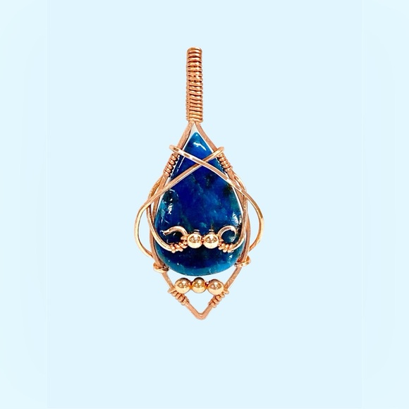 HANDMADE Apatite and Bare Copper Hand Wrapped Statement Pendant, Gift for Her - Picture 1 of 10